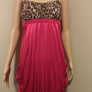 Red dress with leopard print top